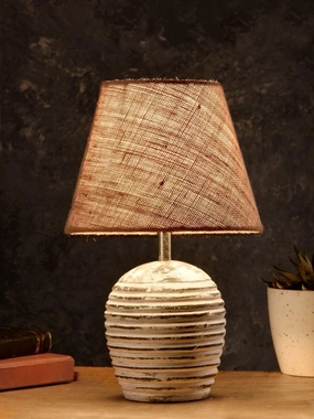 Striped Wooden White Lamp with Brown Jute Shade decorative ceiling fixture