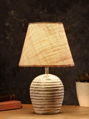Striped Wooden White Lamp with White Jute Shade decorative ceiling fixture