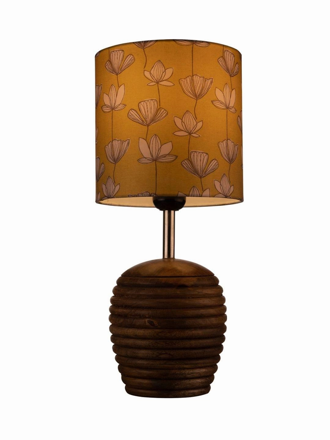Stripped Brown Lamp with Mustard Flora multicolor shade