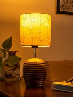 Stripped Brown Lamp with Mustard Flora multicolor shade decorative ceiling fixture