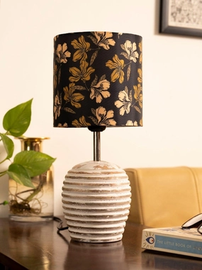 Stripped Distress White Lamp with Black Floral multicolor shade decorative ceiling fixture