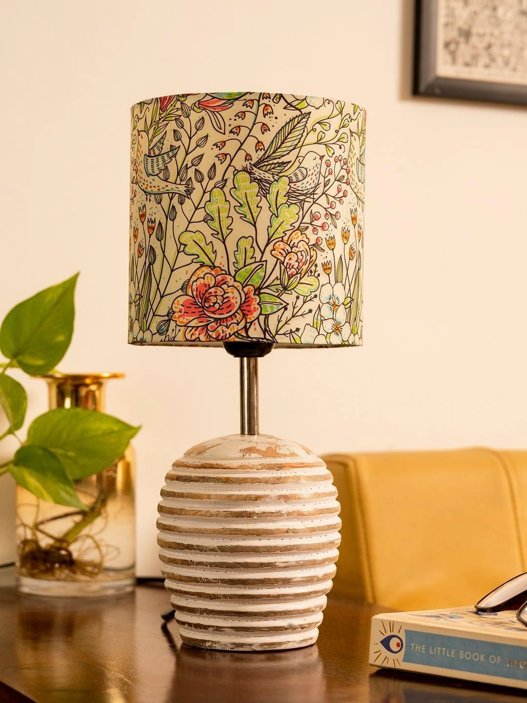 Stripped Distress White Lamp with Colorful Leaves multicolor shade decorative ceiling fixture