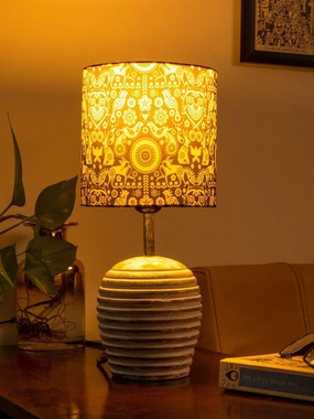 Stripped Distress White Lamp with Indian Art multicolor shade decorative ceiling fixture