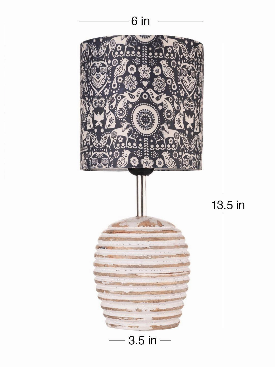 Stripped Distress White Lamp with Indian Art multicolor shade