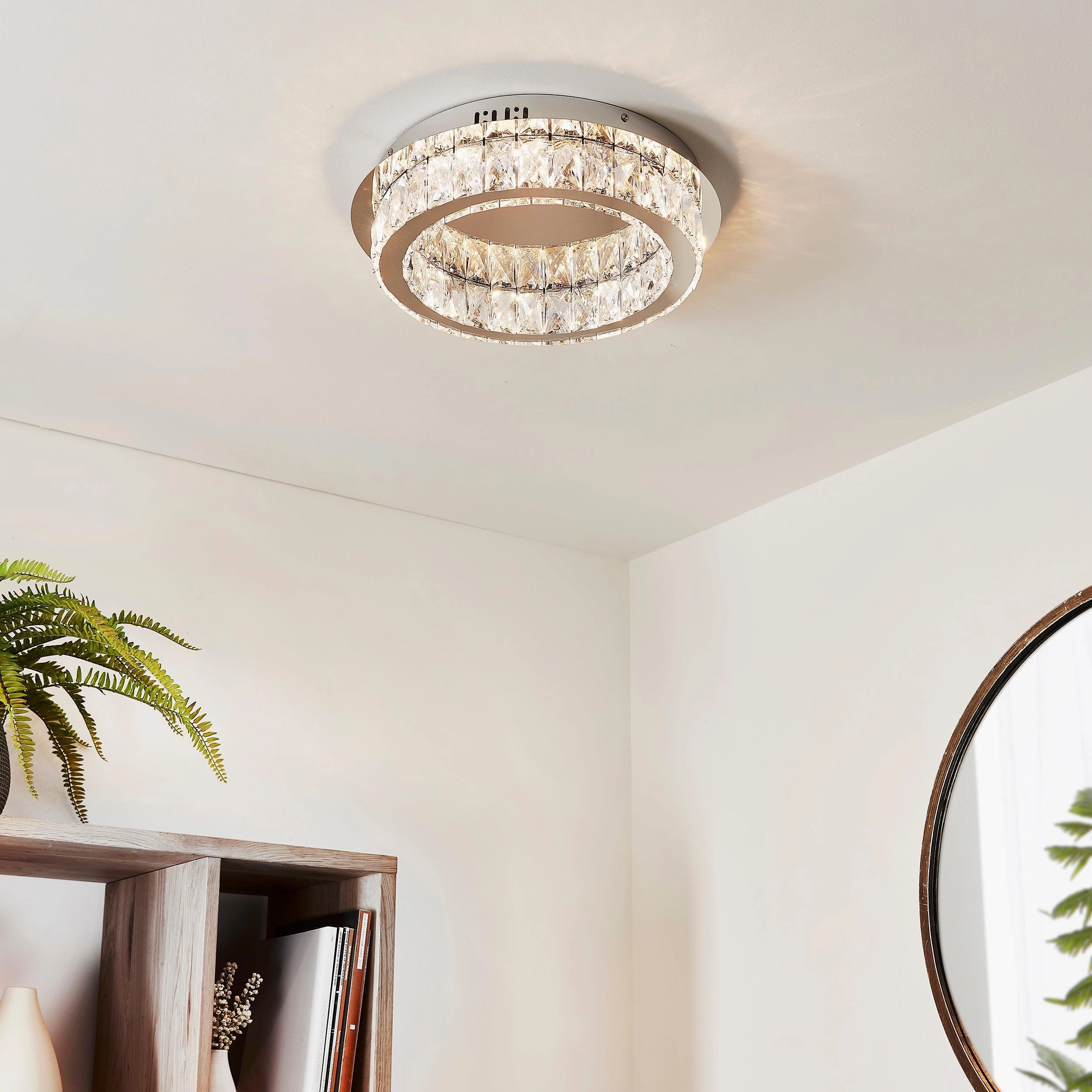 Swayze Chrome Plate & Clear Faceted Acrylic 1 Light Flush