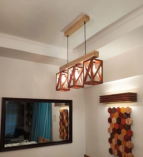 Symmetric Brown & Beige Wooden Series Hanging Lamp (BULB NOT INCLUDED) decorative ceiling fixture