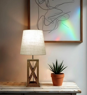 Symmetric Brown Wooden Table Lamp with Black Fabric Lampshade (BULB NOT INCLUDED) decorative ceiling fixture