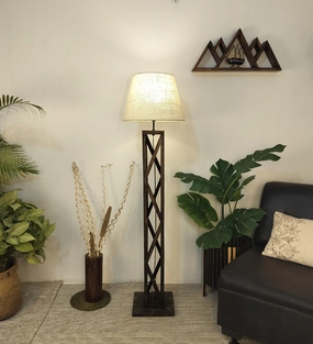 Symmetric Wooden Floor Lamp with Premium Beige Fabric Lampshade (BULB NOT INCLUDED) creative lampshade design