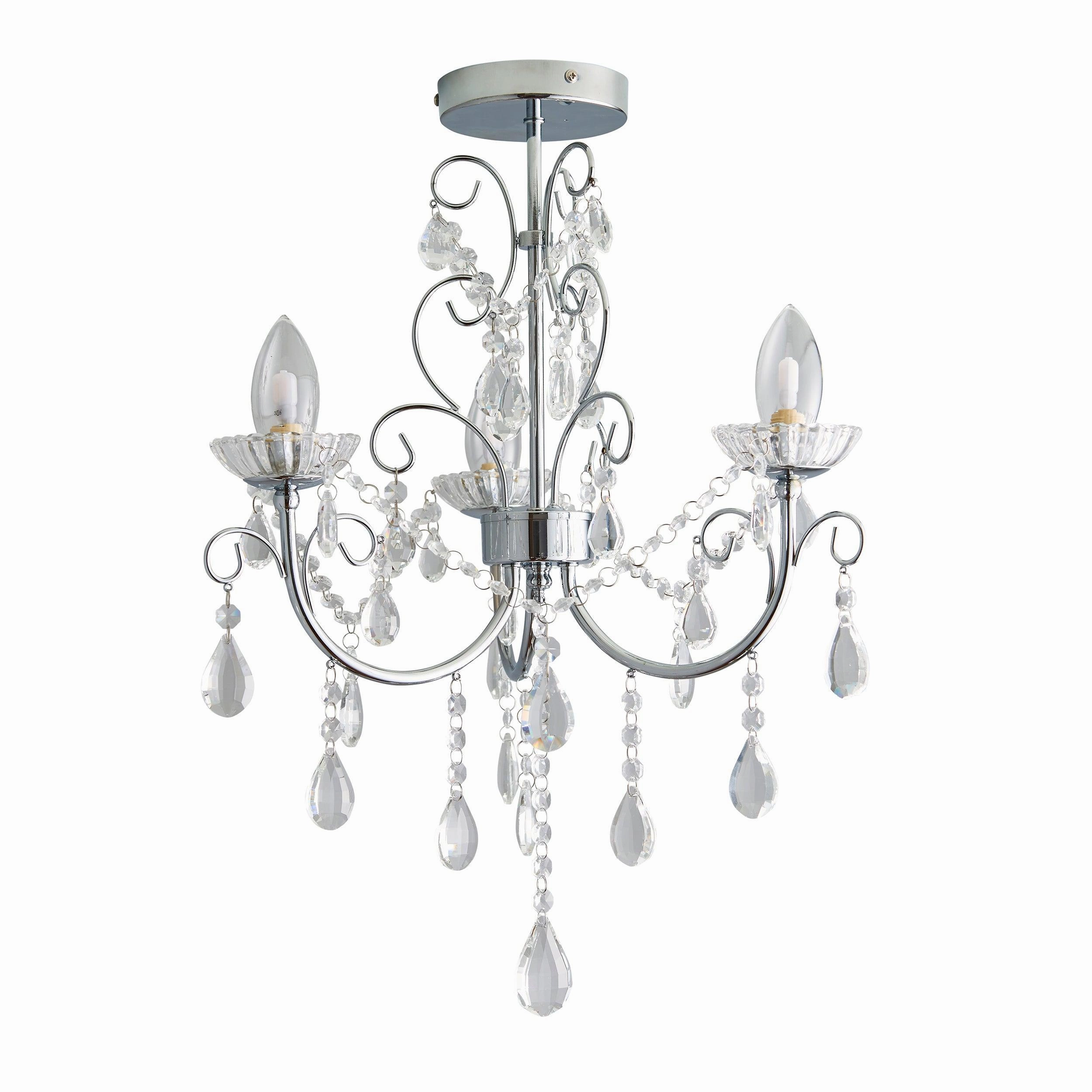 Tabitha Crystal Glass & Chrome 3 Light Bathroom Ceiling Light - Open Box