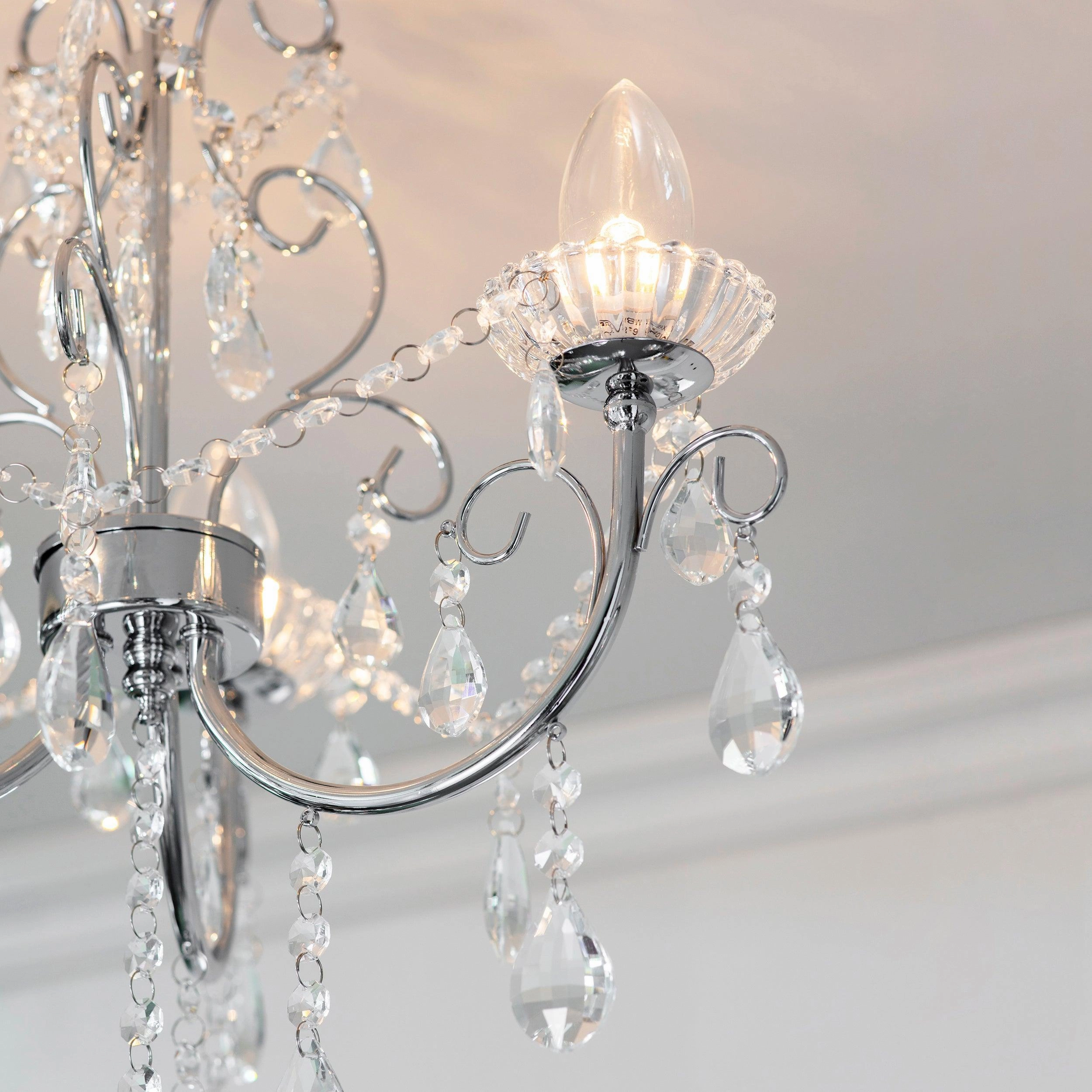 Tabitha Crystal Glass & Chrome 3 Light Bathroom Ceiling Light - Open Box