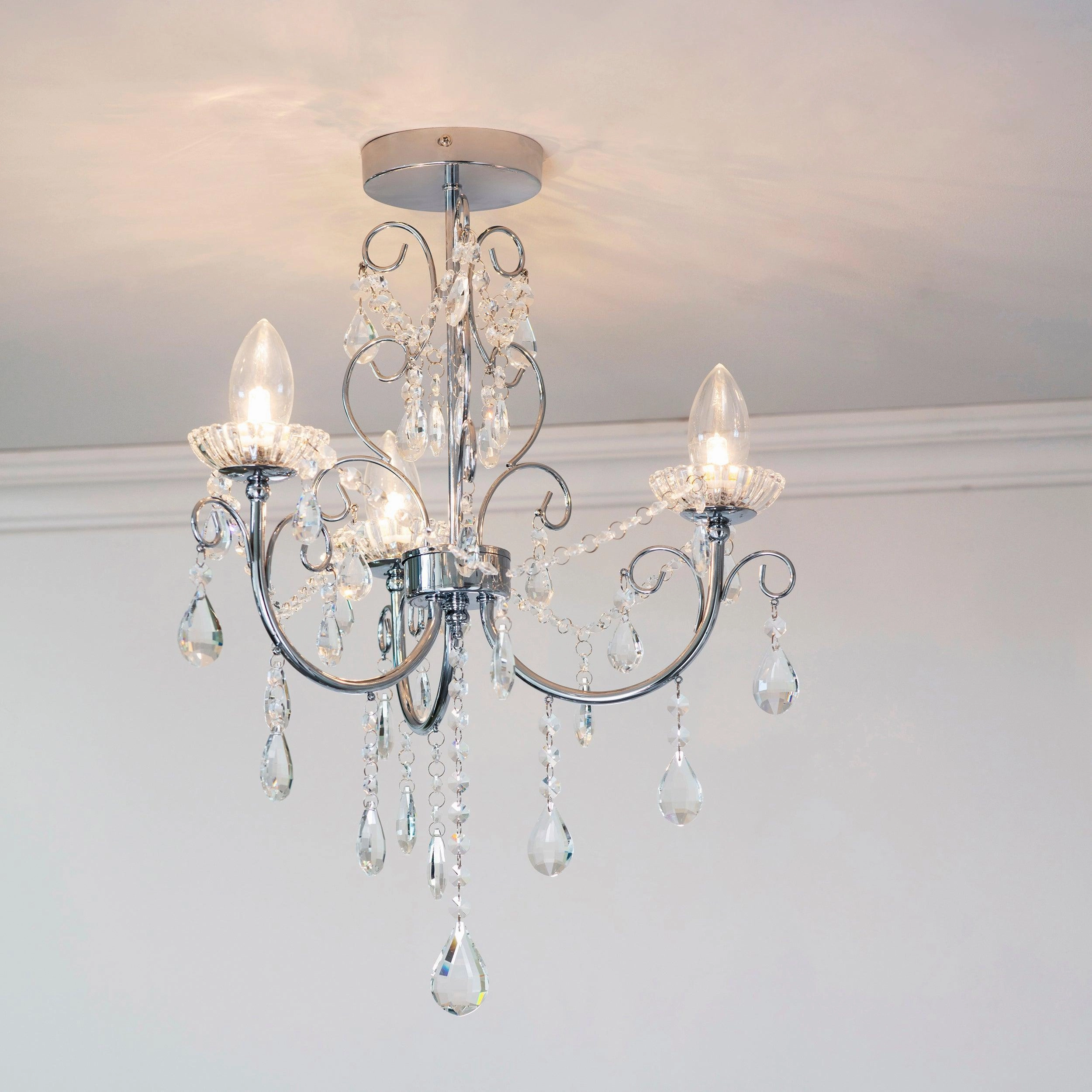 Tabitha Crystal Glass & Chrome 3 Light Bathroom Ceiling Light - Open Box white ceiling lamp