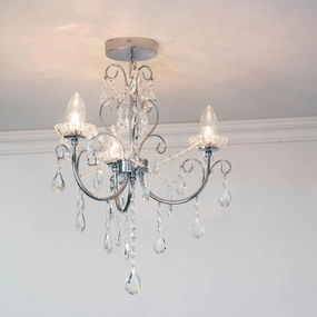 Tabitha Crystal Glass & Chrome 3 Light Bathroom Ceiling Light - Open Box white ceiling lamp