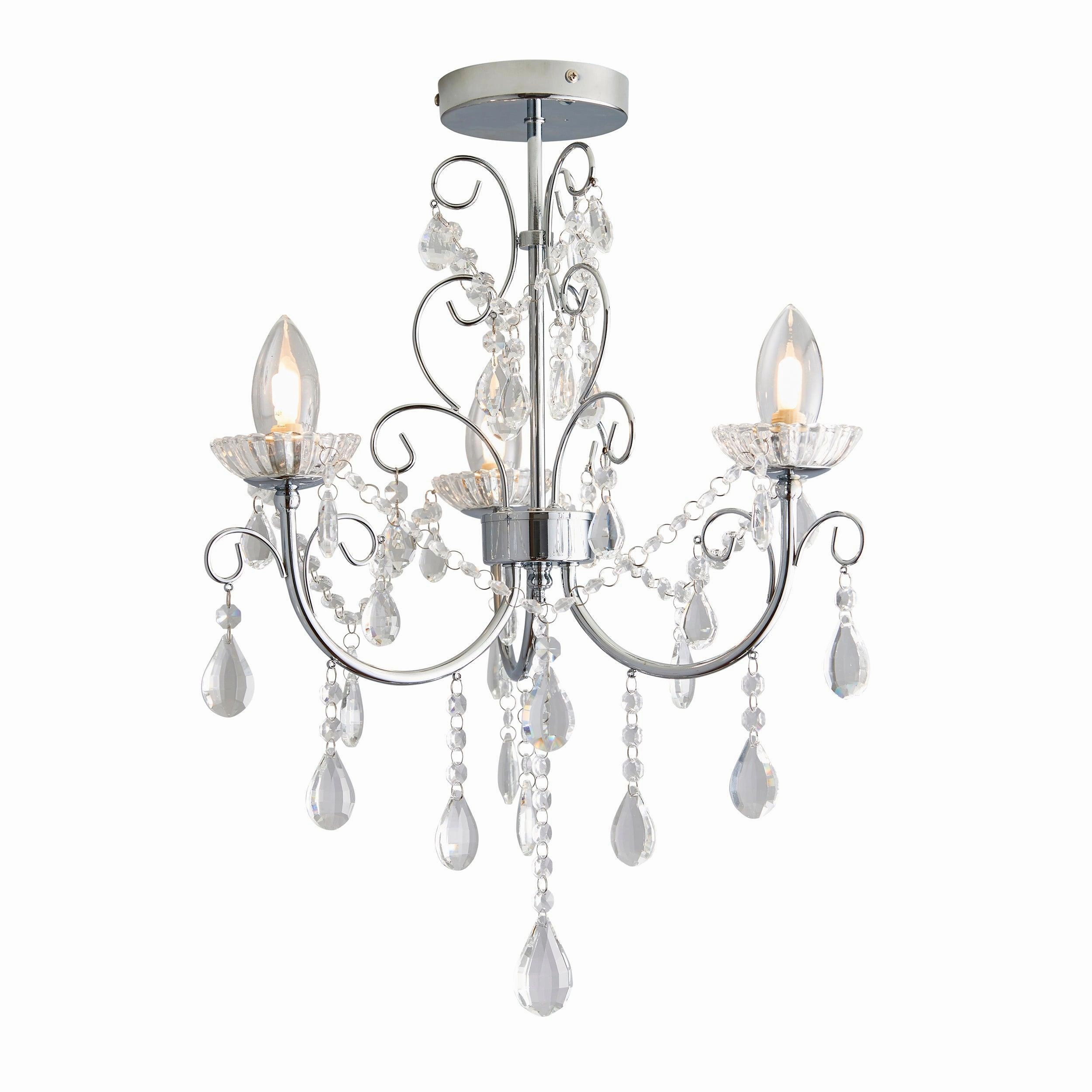 Tabitha Crystal Glass & Chrome 3 Light Bathroom Ceiling Light - Open Box
