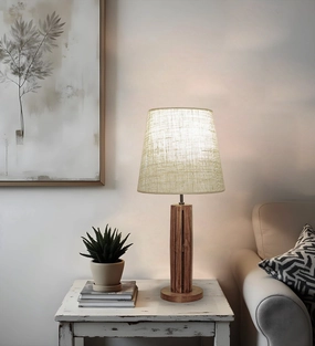 TallBoy Wooden Table Lamp with Brown Base and Premium White Fabric Lampshade (BULB NOT INCLUDED) decorative ceiling fixture