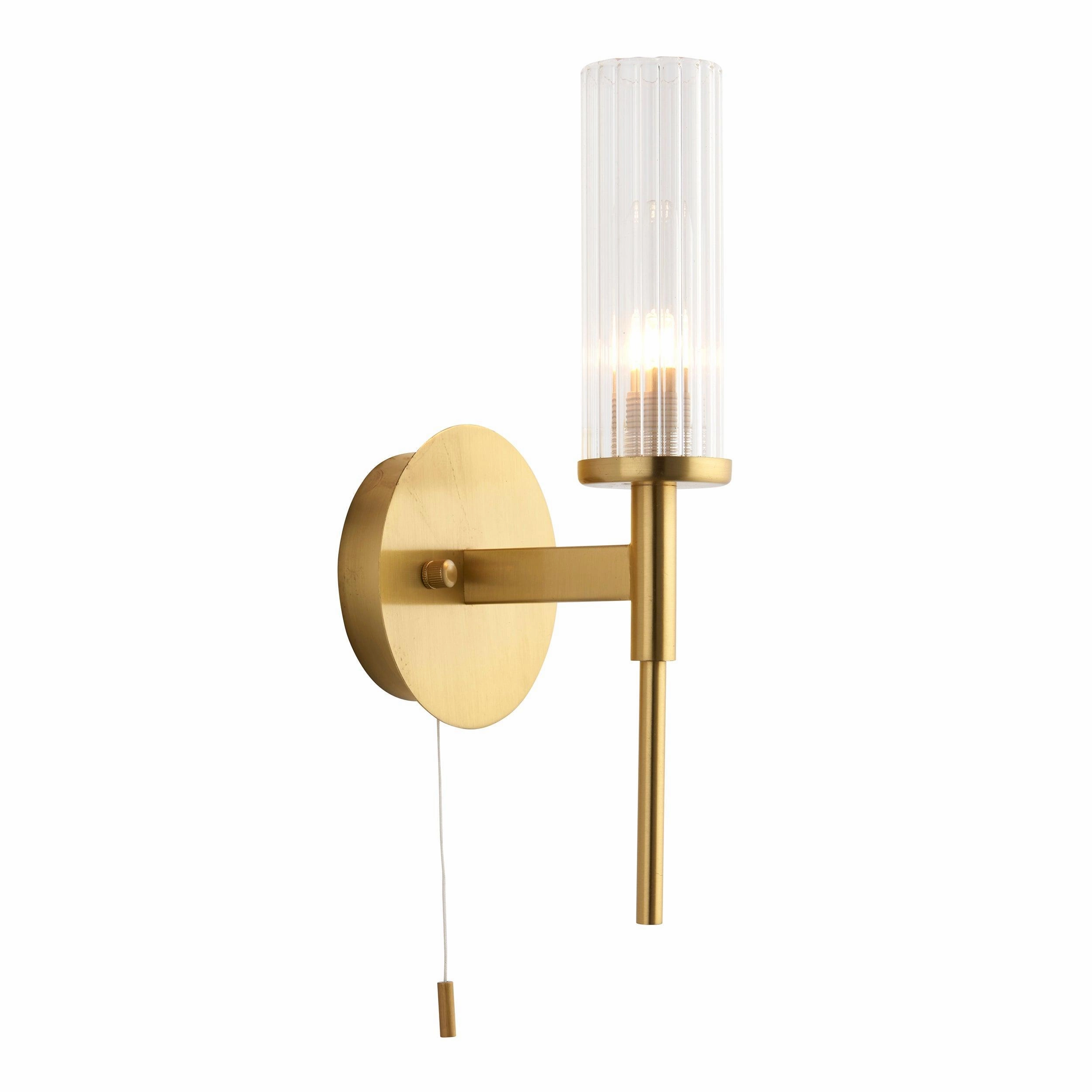 Talo Brass & Ribbed Cylinder Glass Shaded Bathroom Wall Light - Open Box