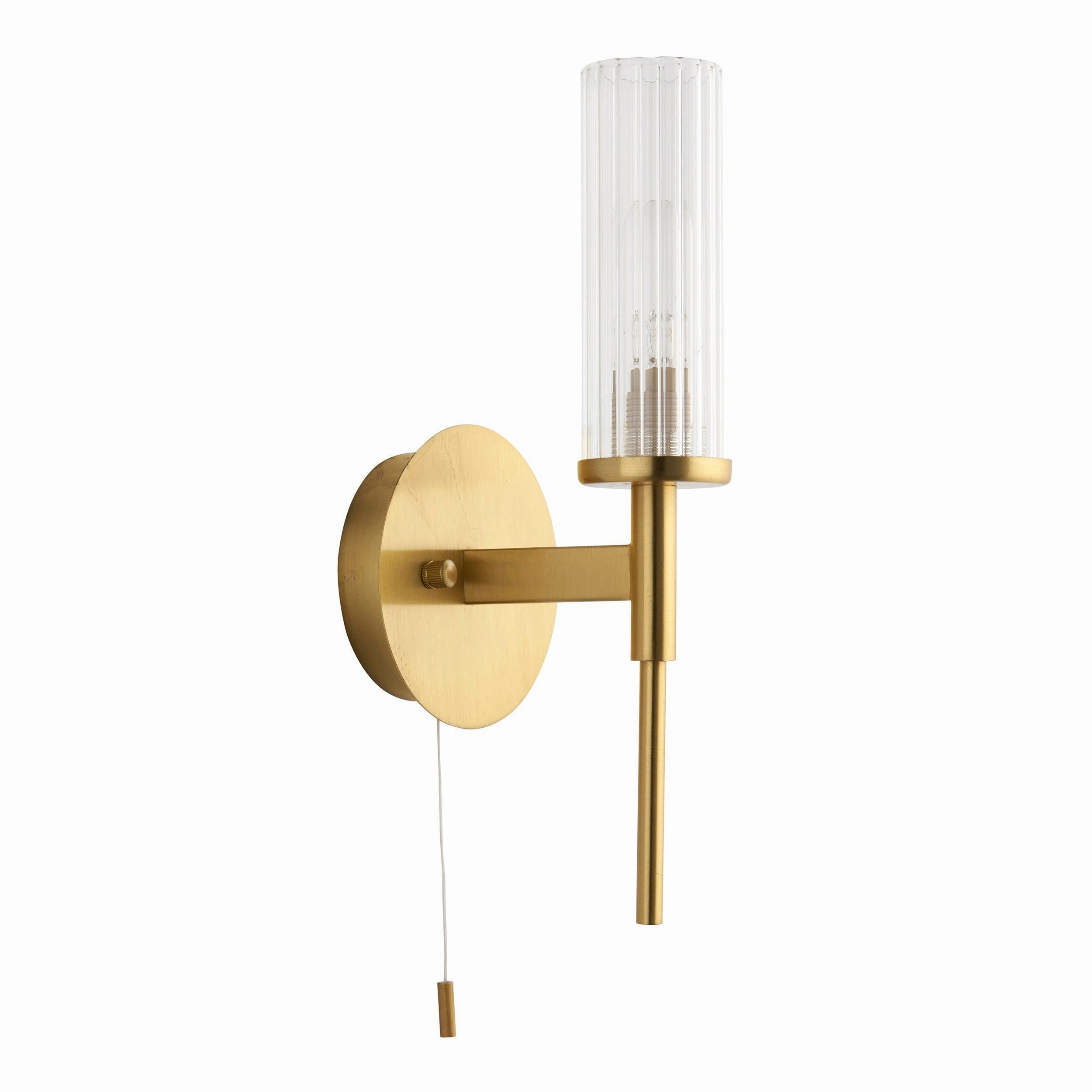 Talo Brass & Ribbed Cylinder Glass Shaded Bathroom Wall Light - Open Box