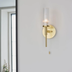 Talo Brass & Ribbed Cylinder Glass Shaded Bathroom Wall Light vintage desk lamp
