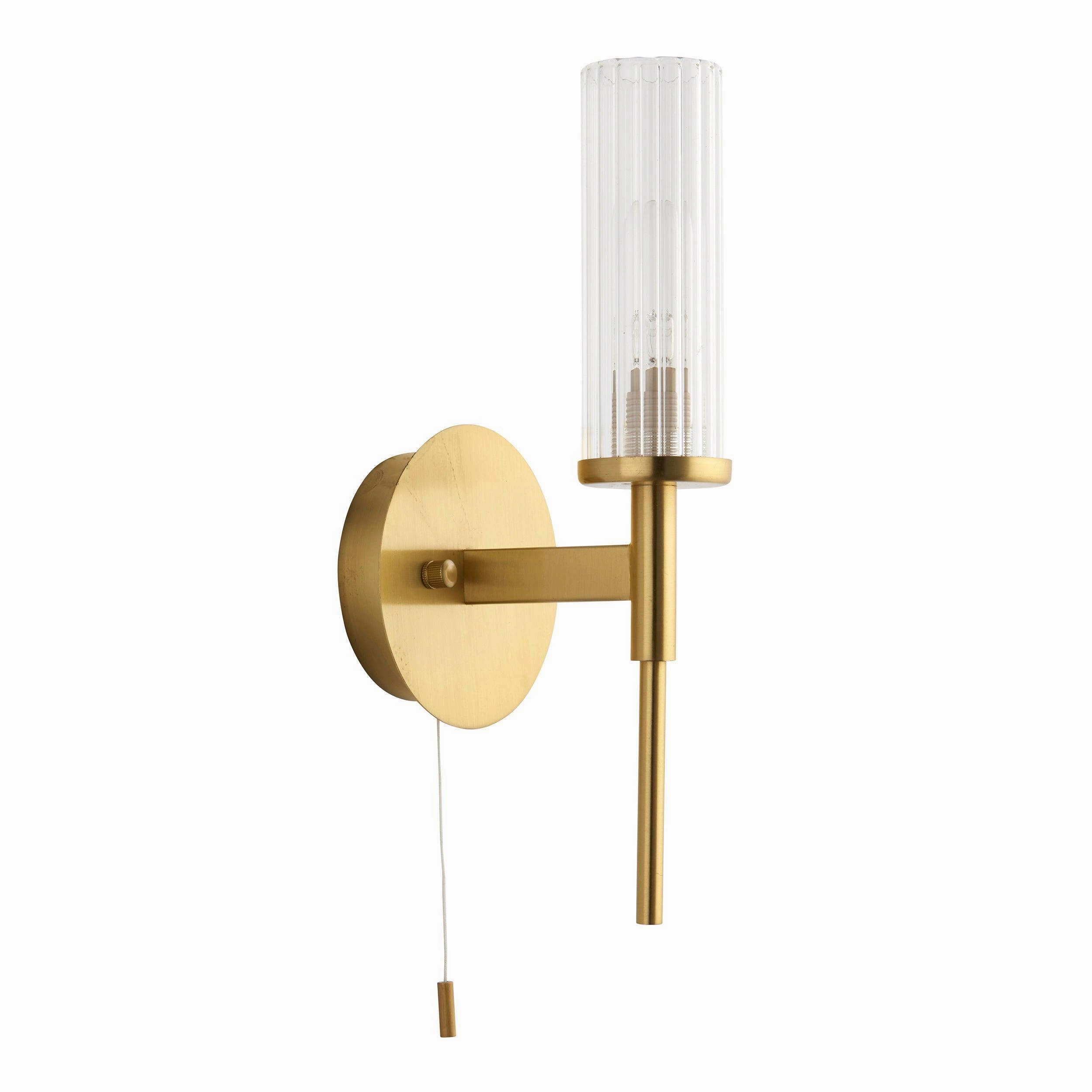 Talo Brass & Ribbed Cylinder Glass Shaded Bathroom Wall Light