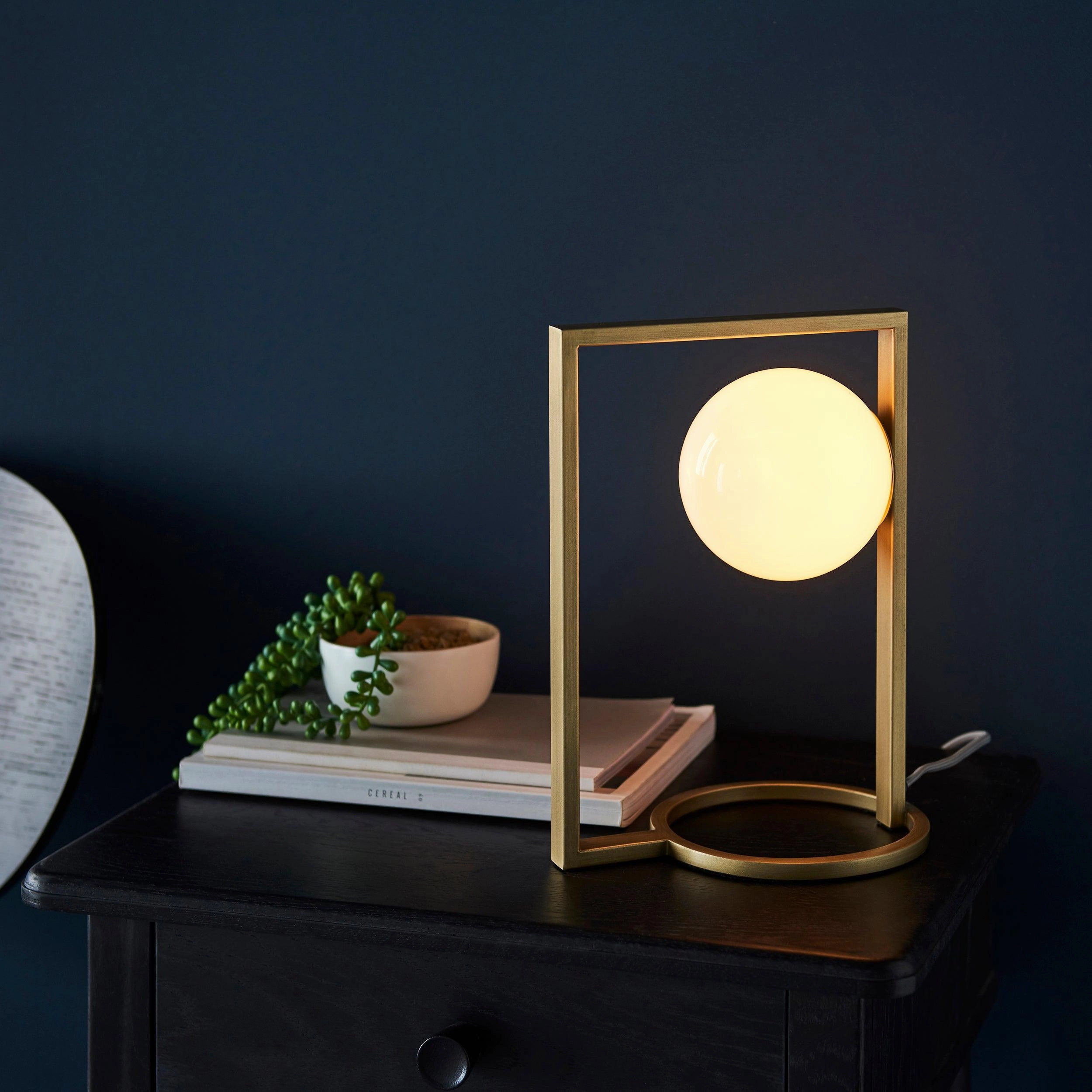 Teo Gold Modern Geometric Table Lamp - Opal Glass Shade