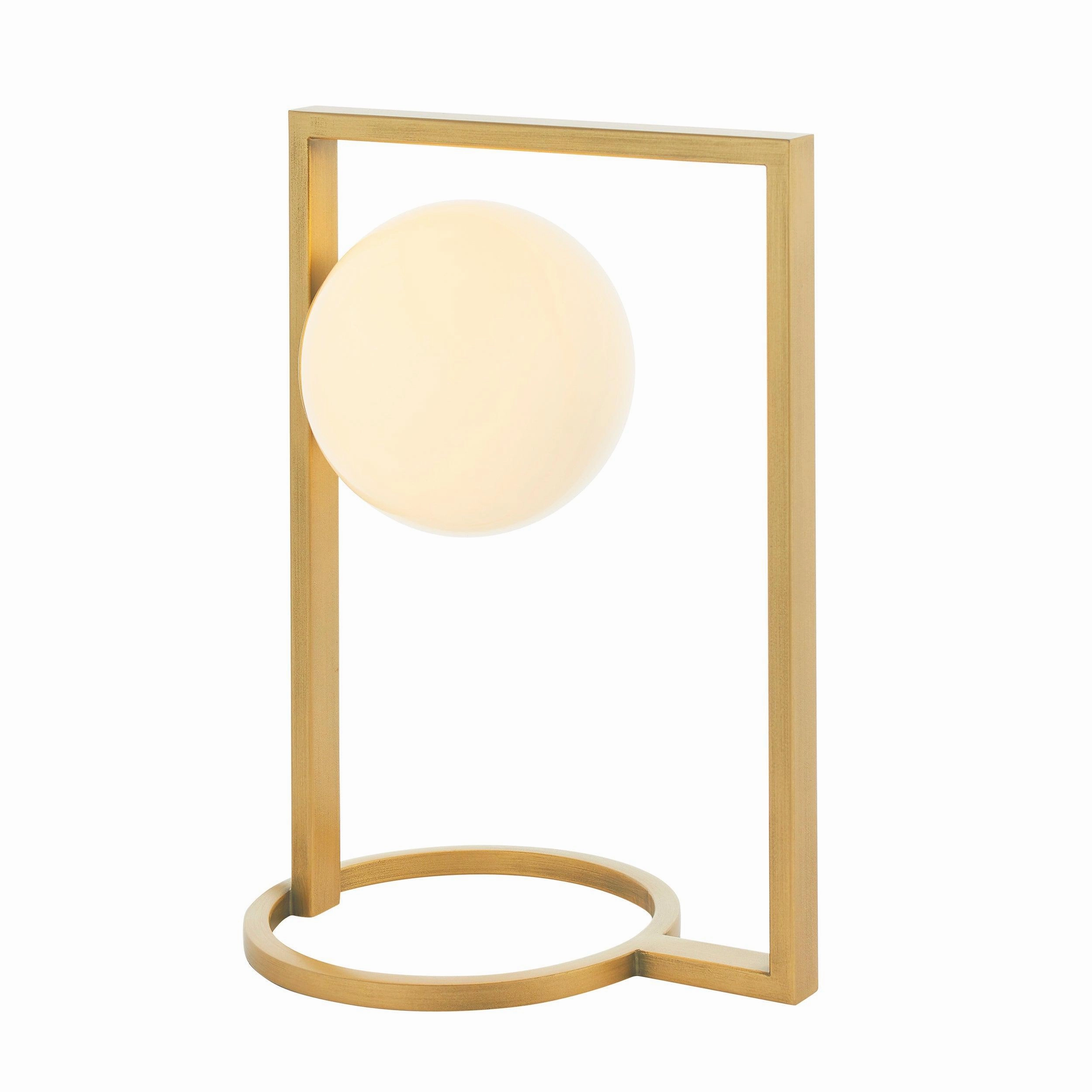 Teo Gold Modern Geometric Table Lamp - Opal Glass Shade