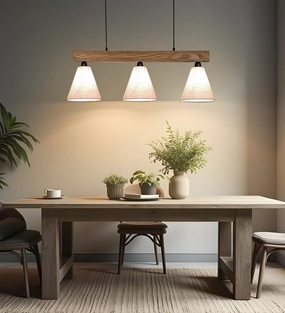 Terzo Brown Wooden Series Hanging Lamp with Beige Fabric Lampshade (BULB NOT INCLUDED) decorative ceiling fixture