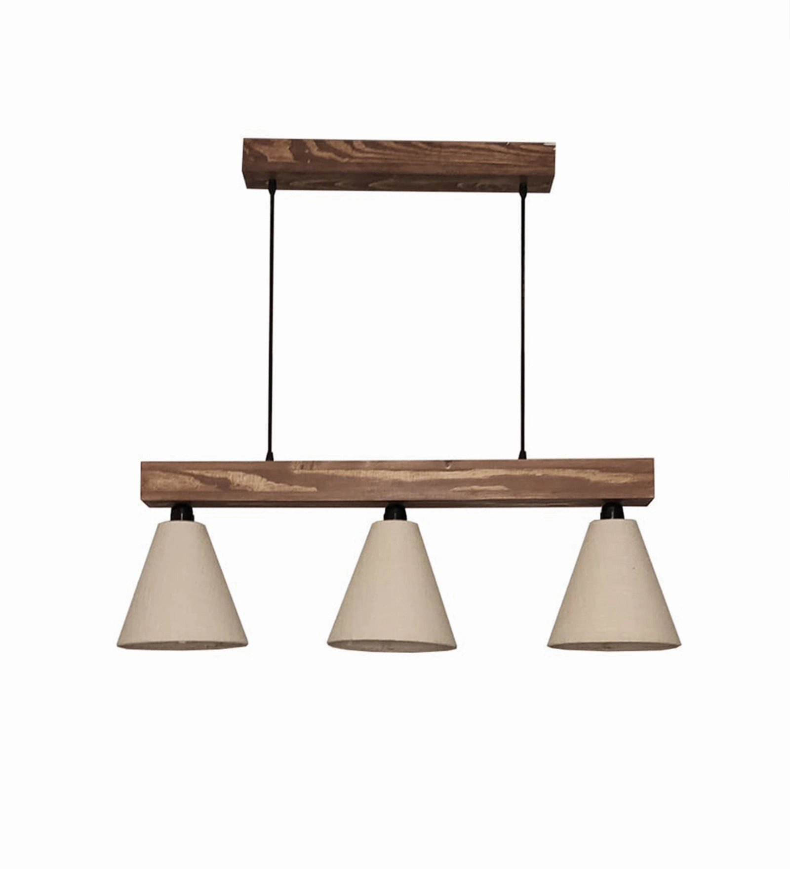 Terzo Brown Wooden Series Hanging Lamp with Beige Fabric Lampshade (BULB NOT INCLUDED)