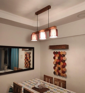 Tiga Brown Wooden Series Hanging Lamp with Brown Fabric Lampshades (BULB NOT INCLUDED) decorative ceiling fixture