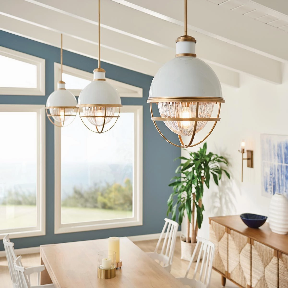 Tollis 1 Light Brass and White Pendant Light