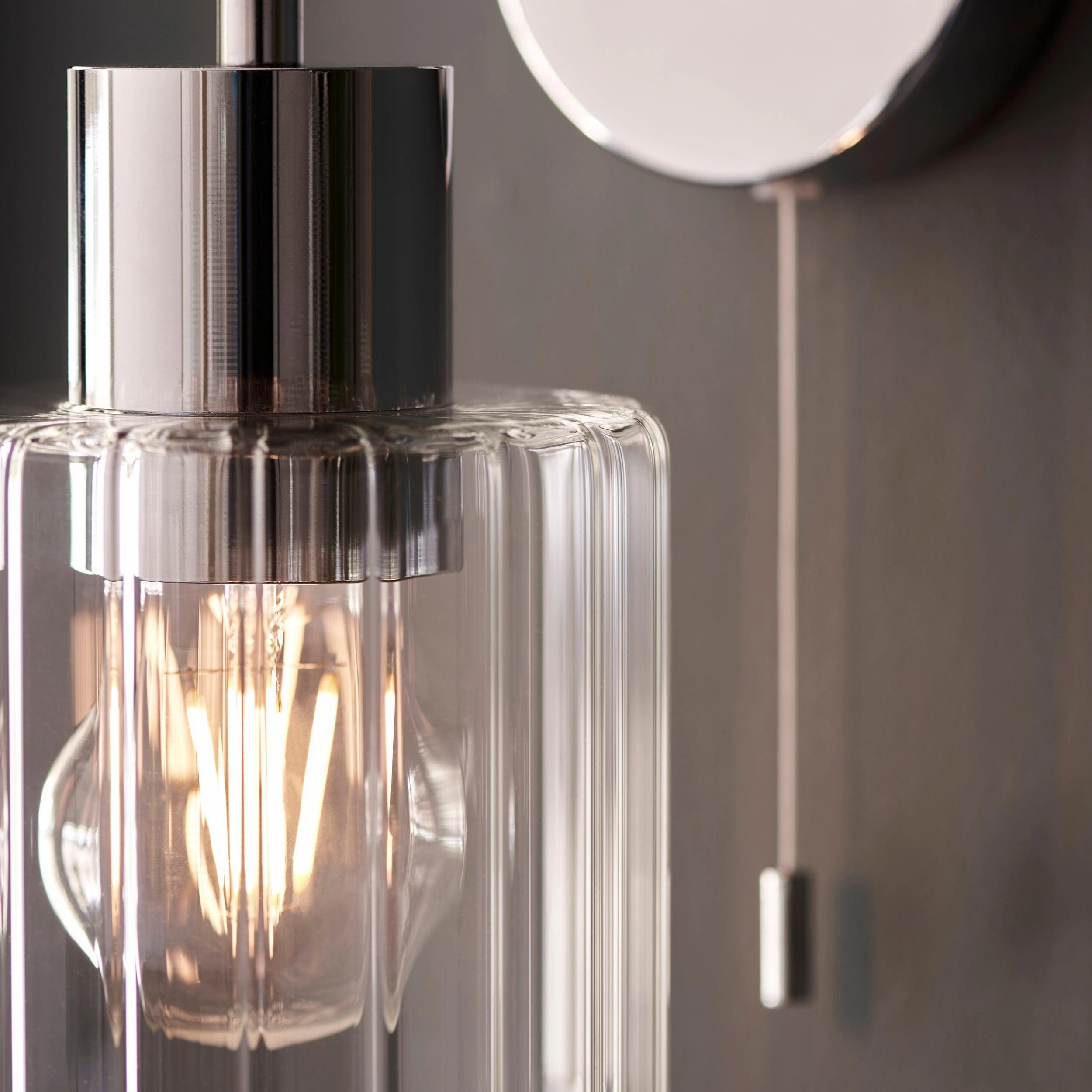 Torbay Chrome & Glass Shade Bathroom Wall Light - Pull Cord