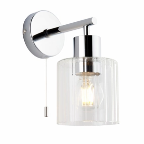 Torbay Chrome & Glass Shade Bathroom Wall Light - Pull Cord vintage desk lamp