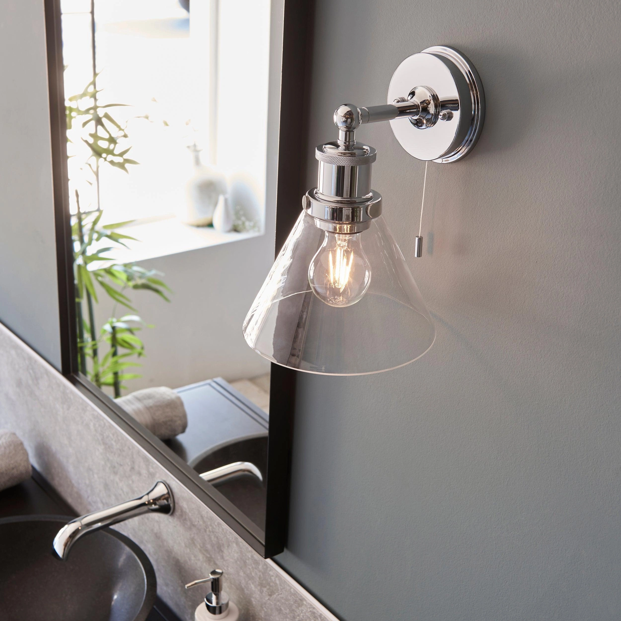 Torbay Clear Bathroom Wall Light - Clear Coned Glass Shade