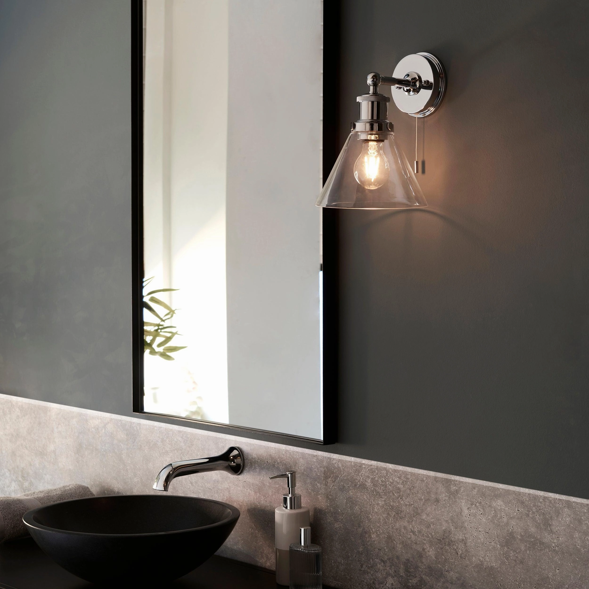 Torbay Clear Bathroom Wall Light - Clear Coned Glass Shade