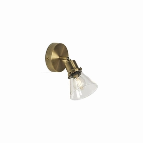 Torne Single Antique Brass & Glass Spot Light - Adjustable Head tall arc lamp for living room