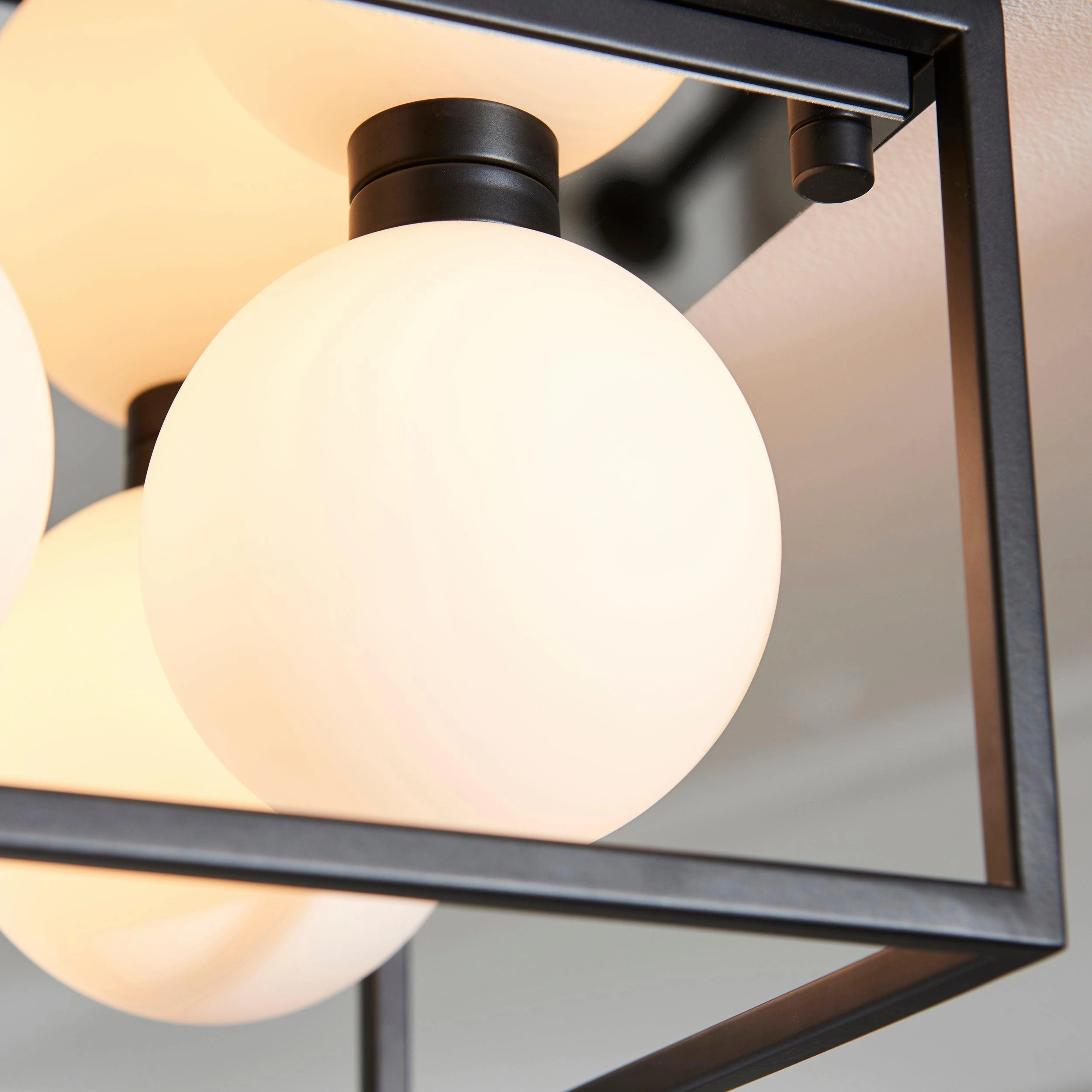 Trem Large Black & Glass 4 Light Bathroom Ceiling Flush