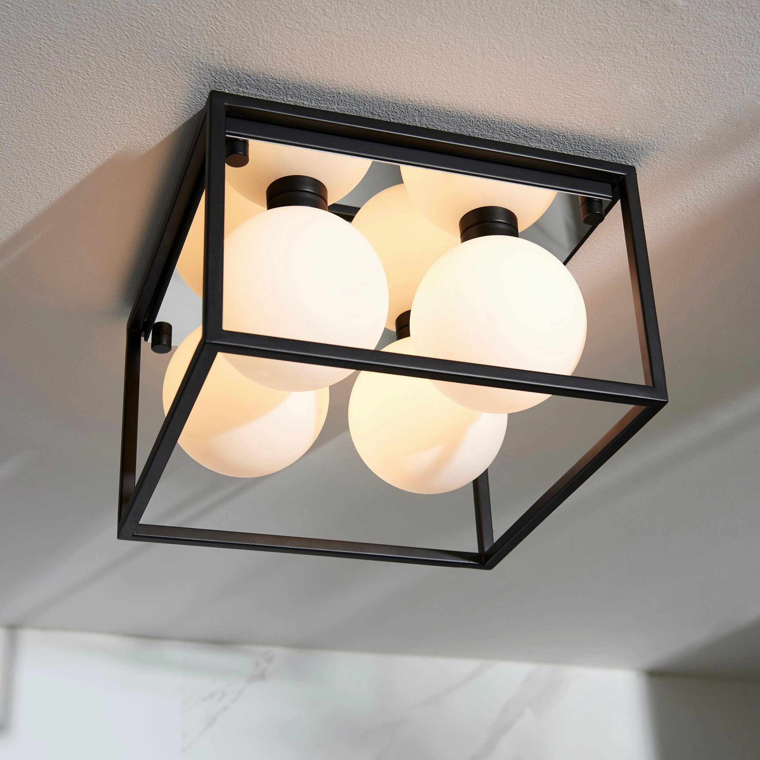 Trem Large Black & Glass 4 Light Bathroom Ceiling Flush