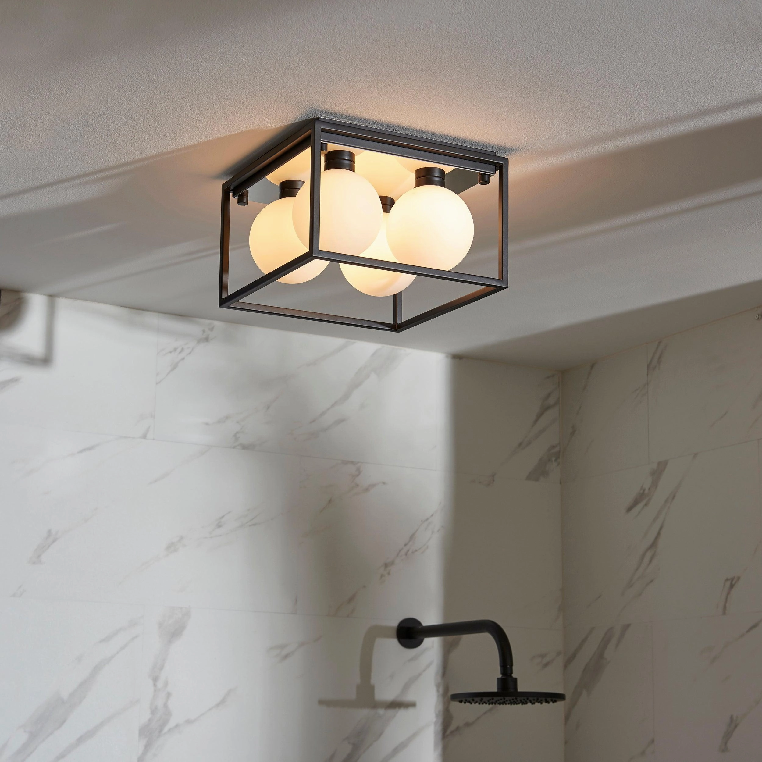 Trem Large Black & Glass 4 Light Bathroom Ceiling Flush