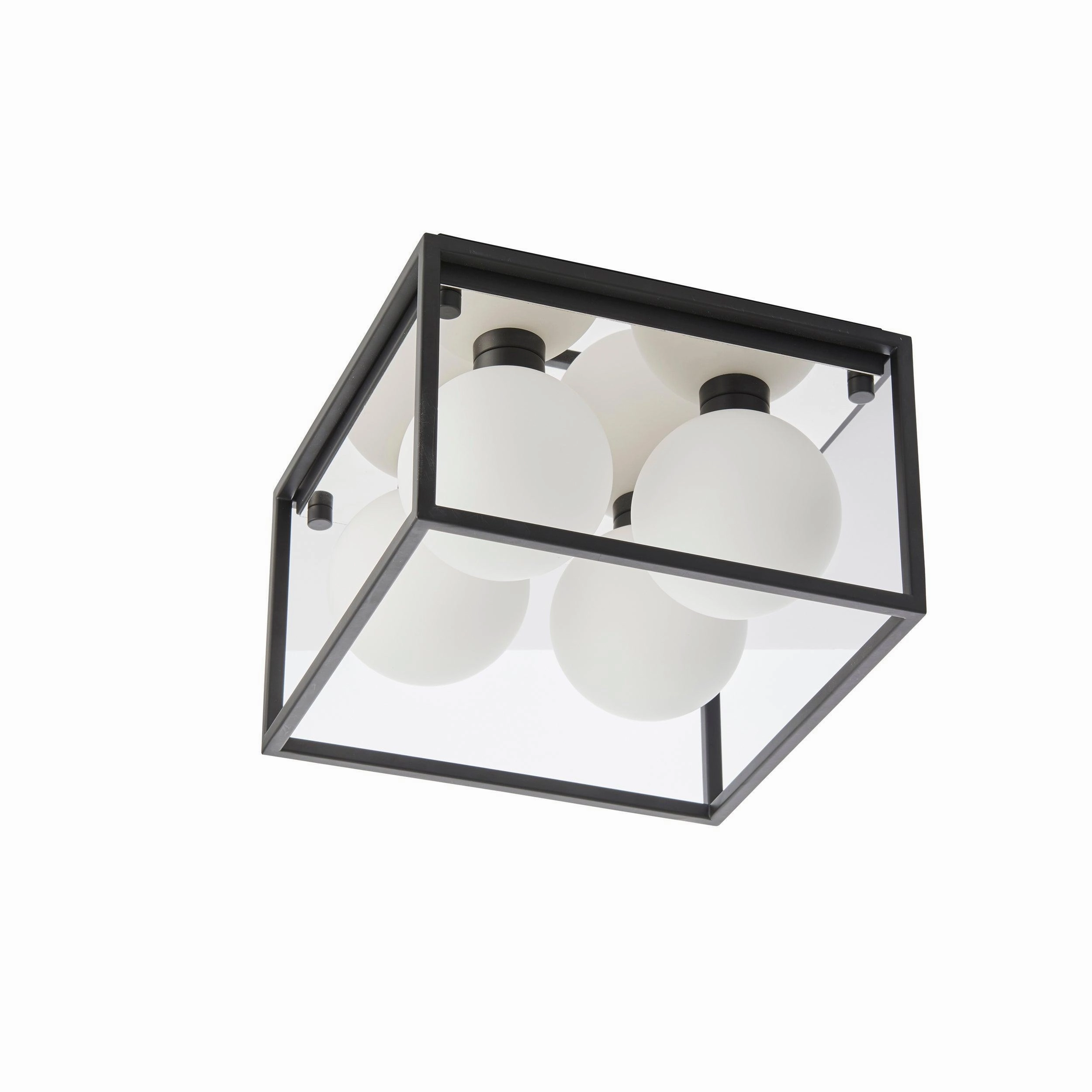 Trem Large Black & Glass 4 Light Bathroom Ceiling Flush