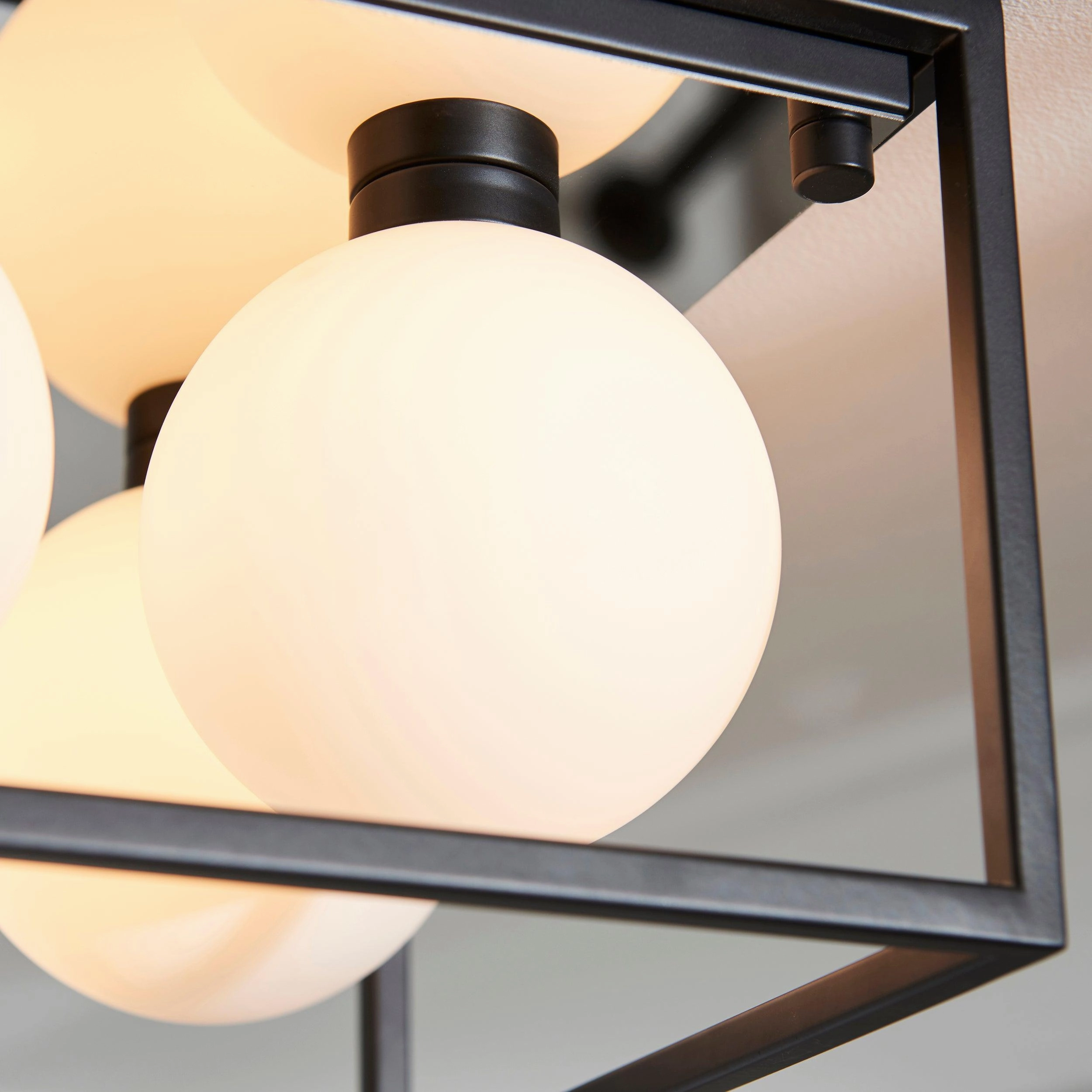 Trem Large Black & Glass 4 Light Bathroom Ceiling Flush