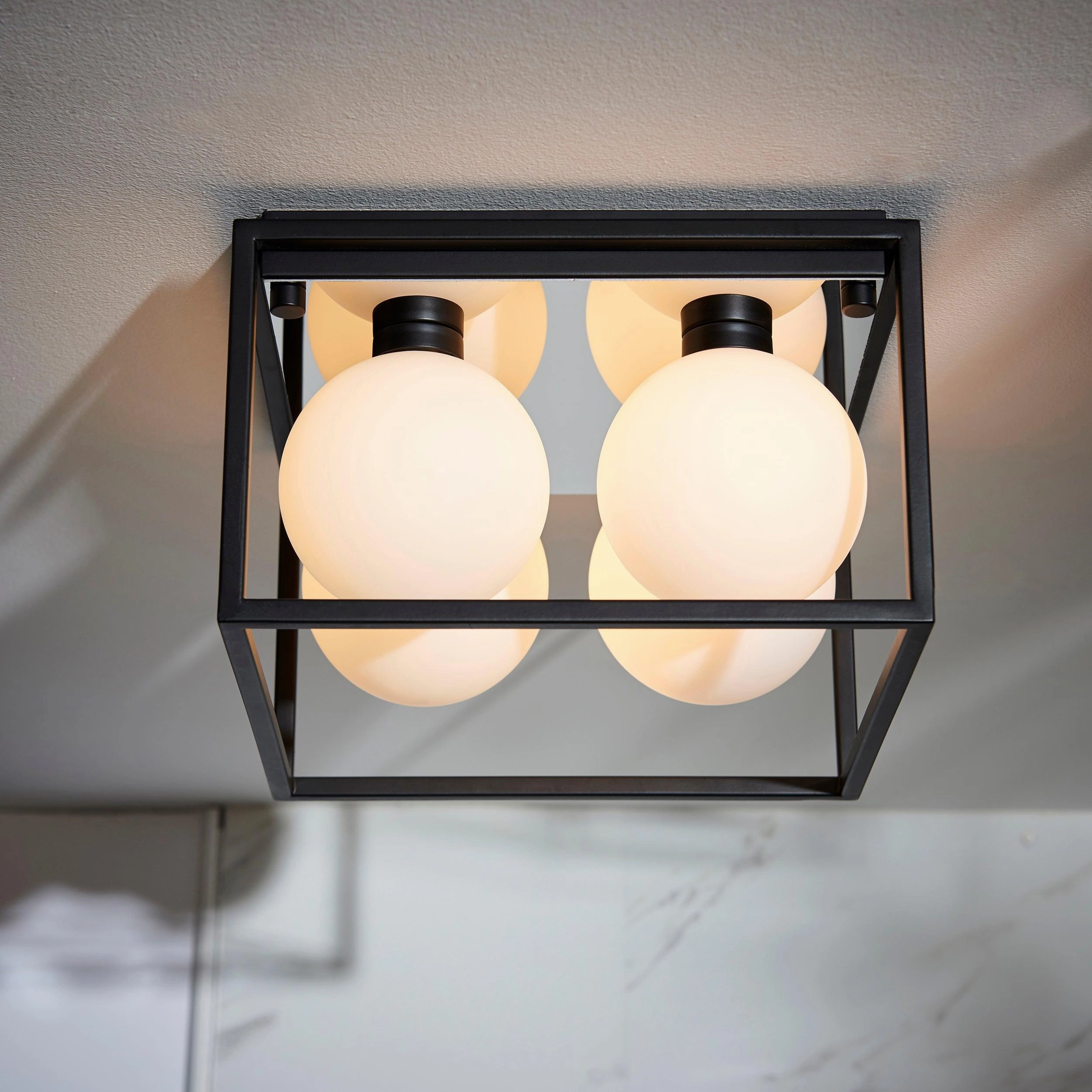 Trem Large Black & Glass 4 Light Bathroom Ceiling Flush