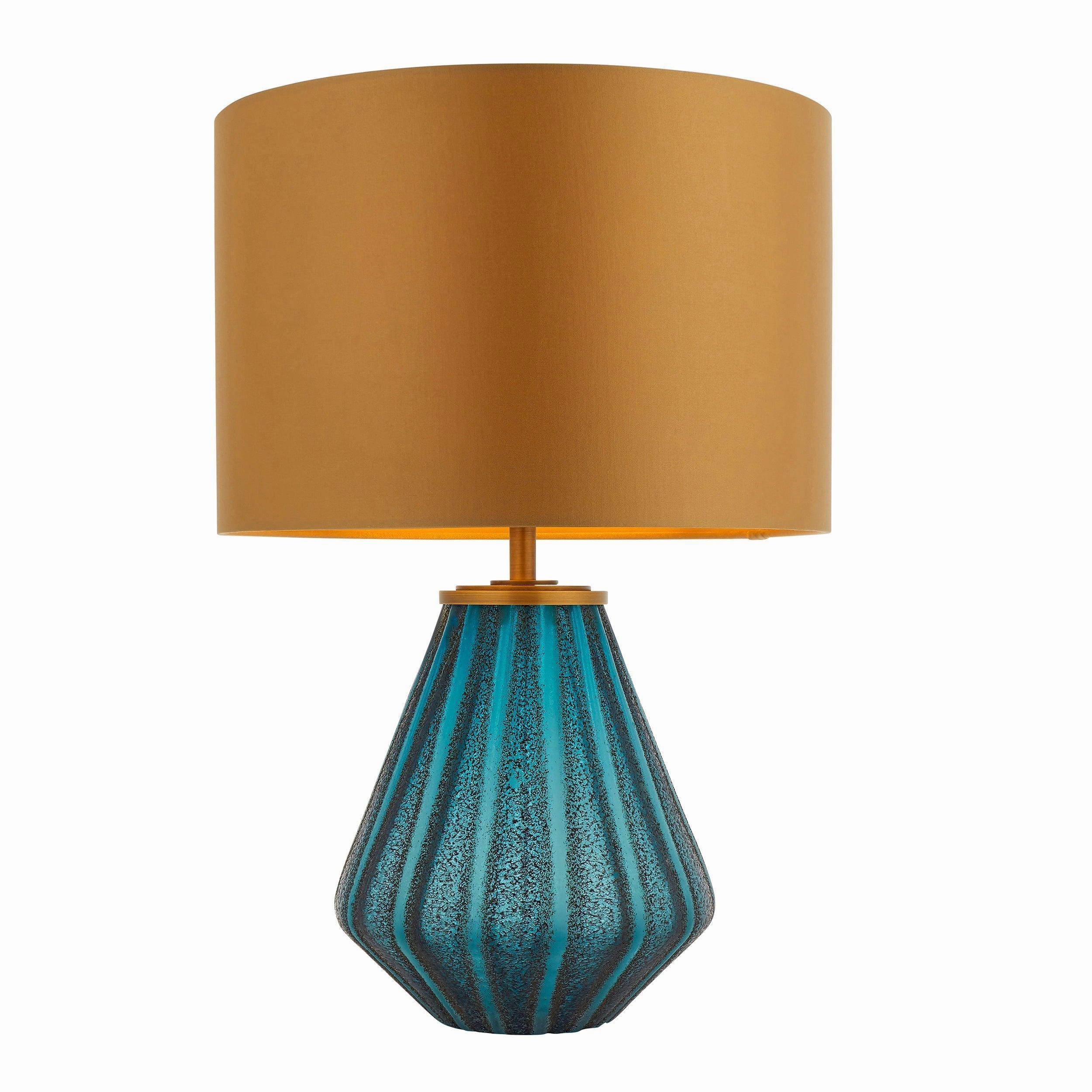 Triable Turquoise Glass Table Lamp With Gold Shade energy-saving LED light
