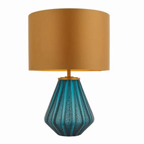 Triable Turquoise Glass Table Lamp With Gold Shade energy-saving LED light