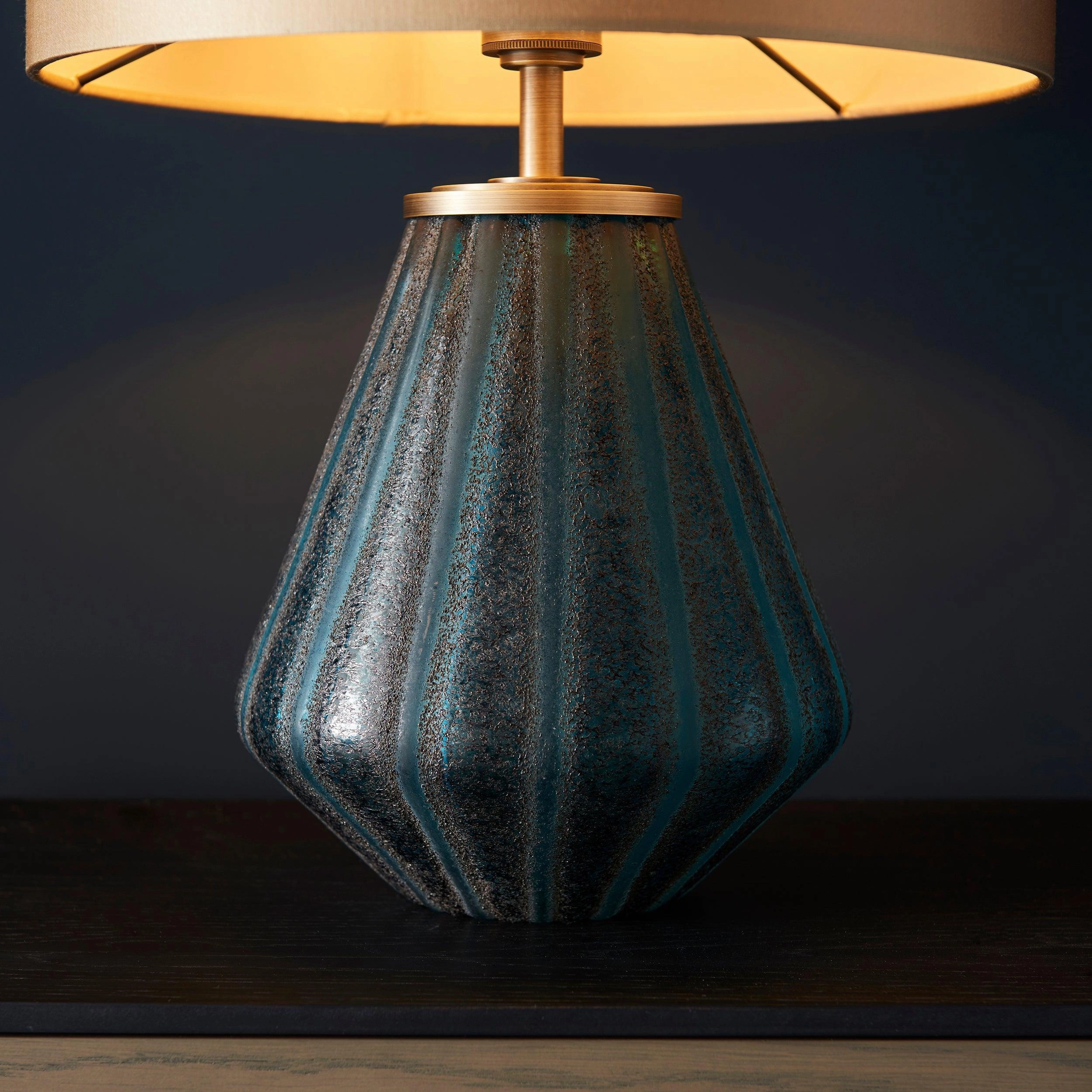 Triable Turquoise Glass Table Lamp With Gold Shade