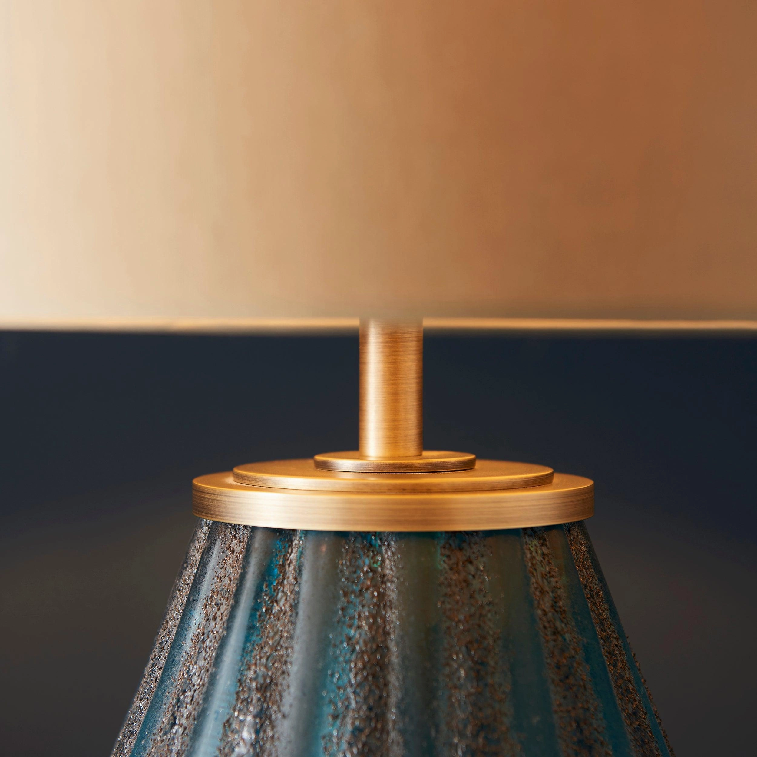 Triable Turquoise Glass Table Lamp With Gold Shade