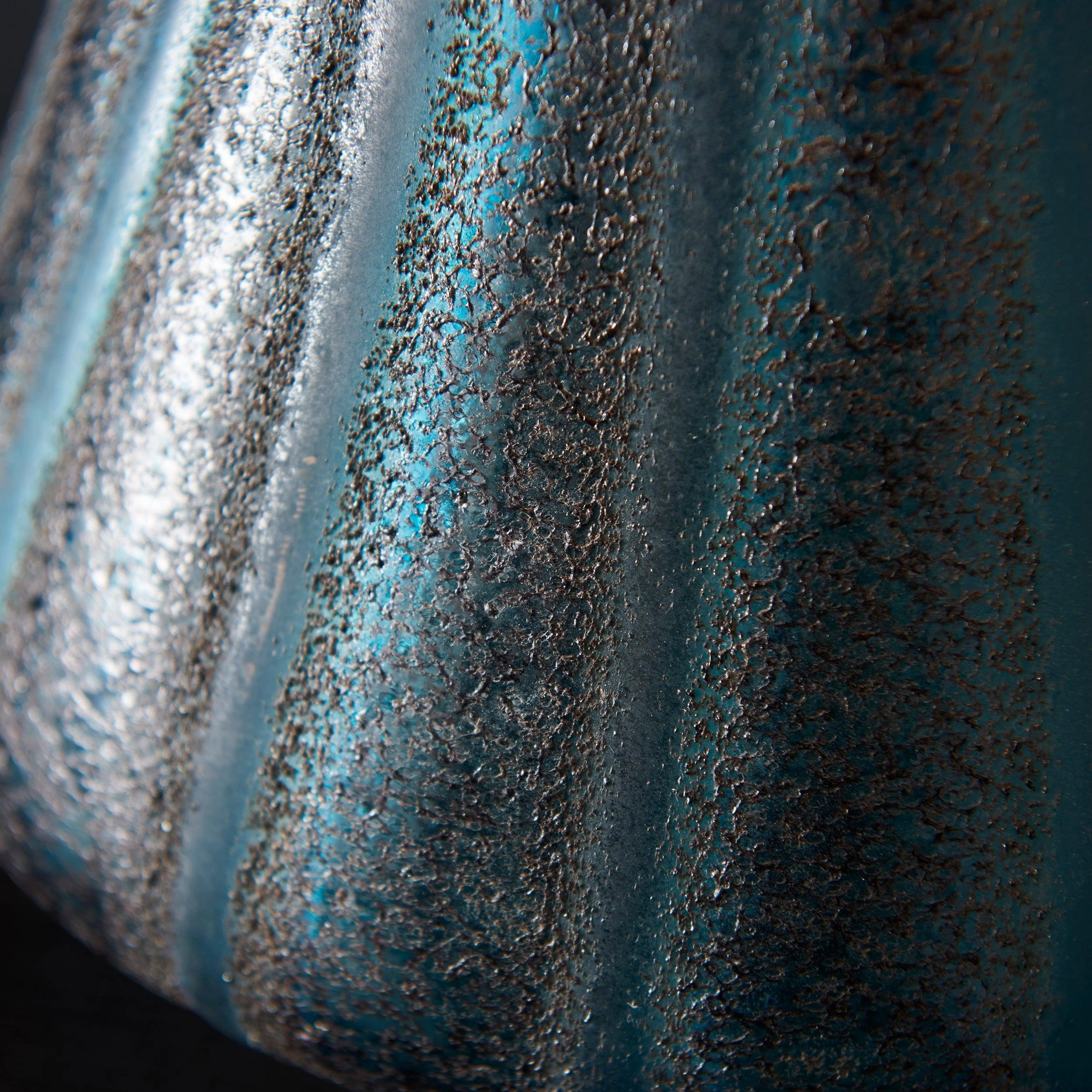 Triable Turquoise Glass Table Lamp With Gold Shade