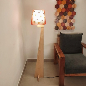 Trigo Wooden Floor Lamp with Beige Base and Red Printed Fabric Lampshade creative lampshade design