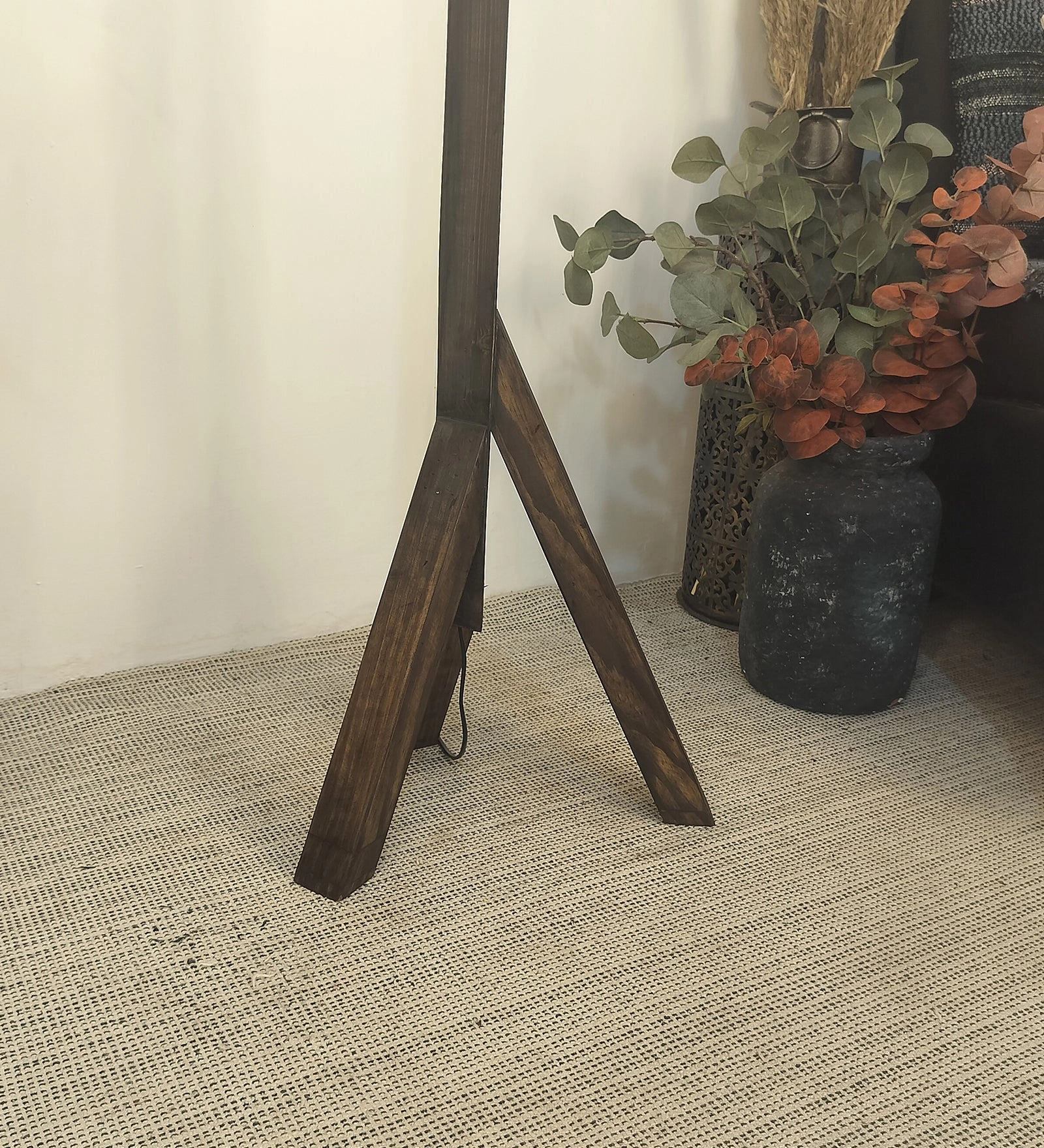 Trinca Wooden Floor Lamp with Brown Base and Jute Fabric Lampshade (BULB NOT INCLUDED)