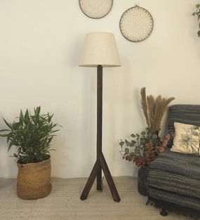 Trinca Wooden Floor Lamp with Brown Base and Jute Fabric Lampshade (BULB NOT INCLUDED) creative lampshade design