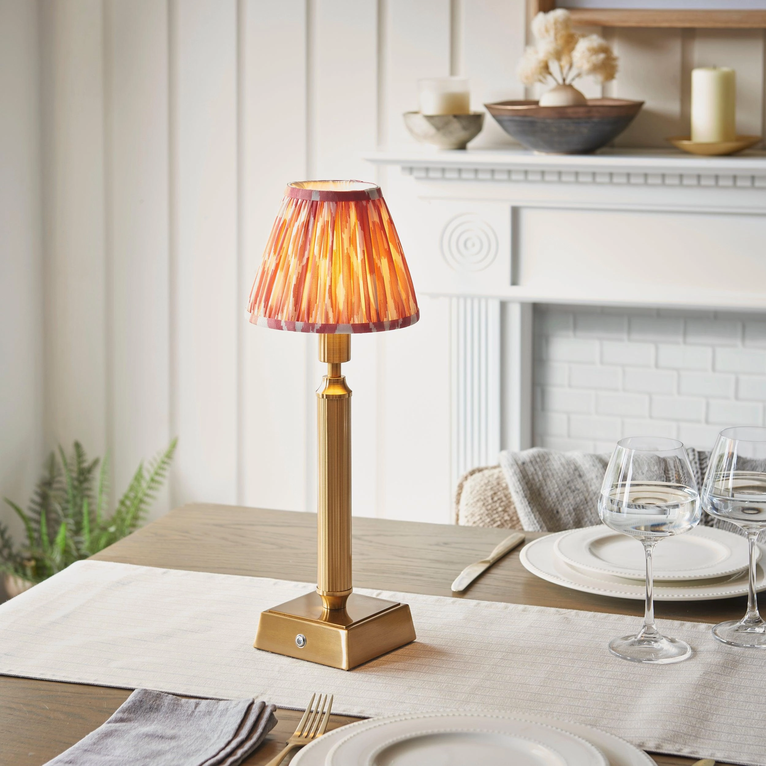 Trobridge Rechargeable Table Lamp & Ikat 16cm Coral Pink Shade ceramic table lamp