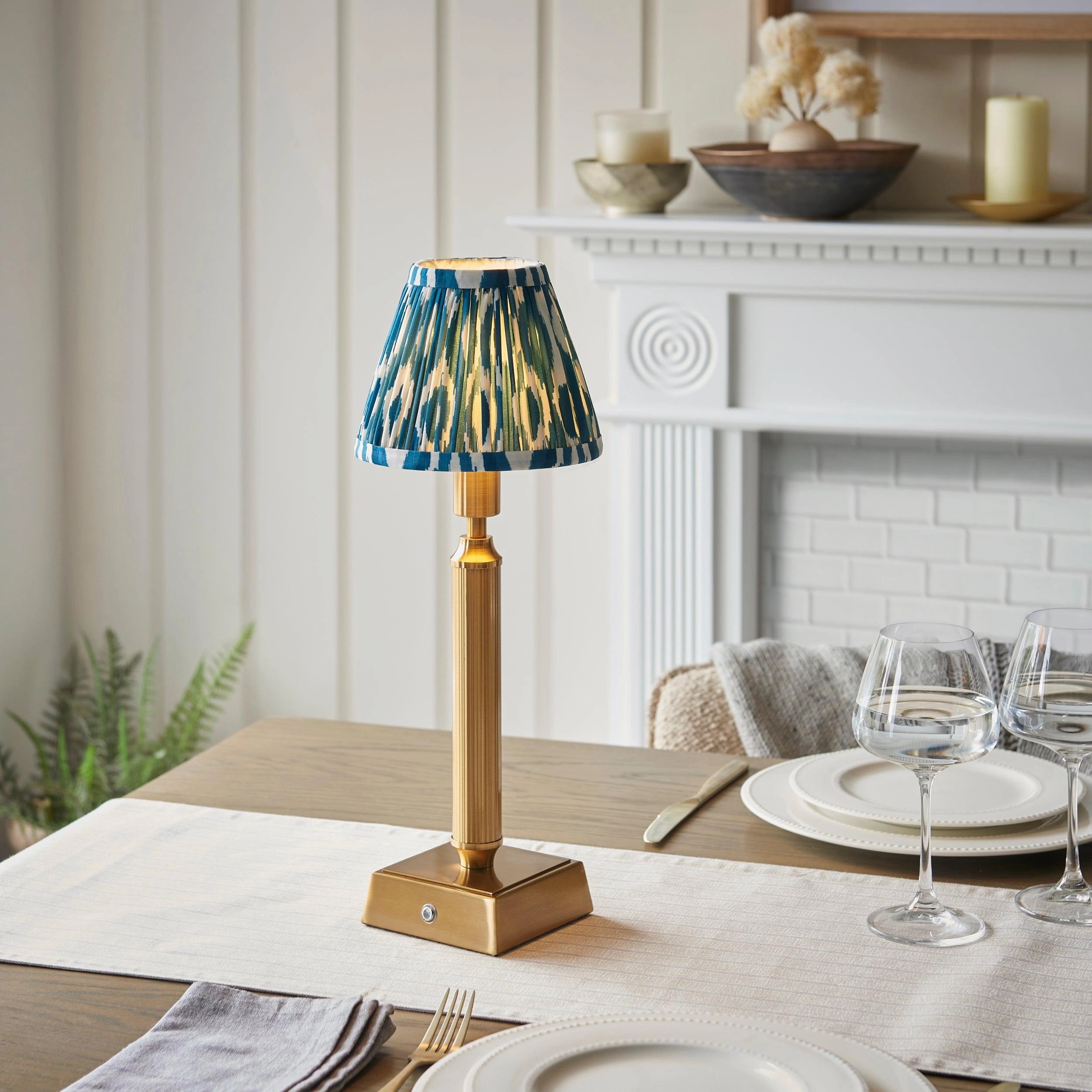 Trobridge Rechargeable Table Lamp & Ikat 16cm Marlin Blue Shade ceramic table lamp
