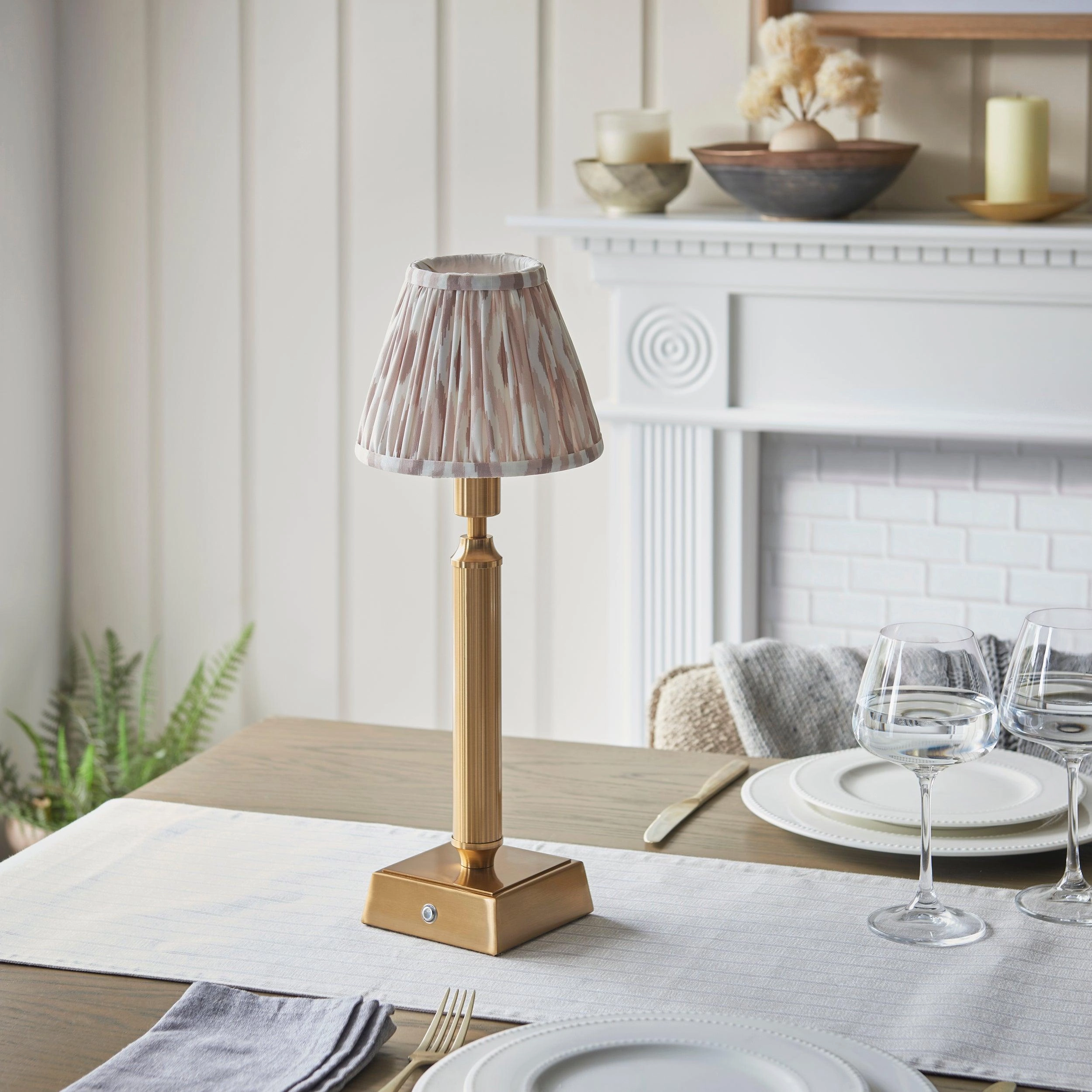 Trobridge Rechargeable Table Lamp & Ikat 16cm Neutral Shade